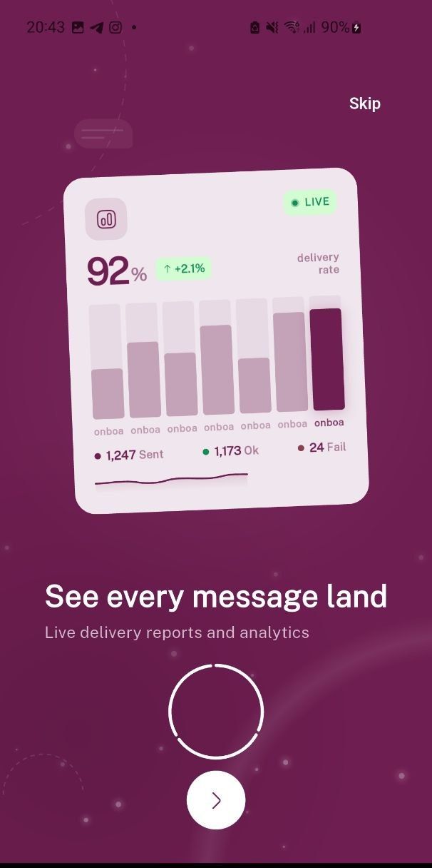 isend onboarding screen